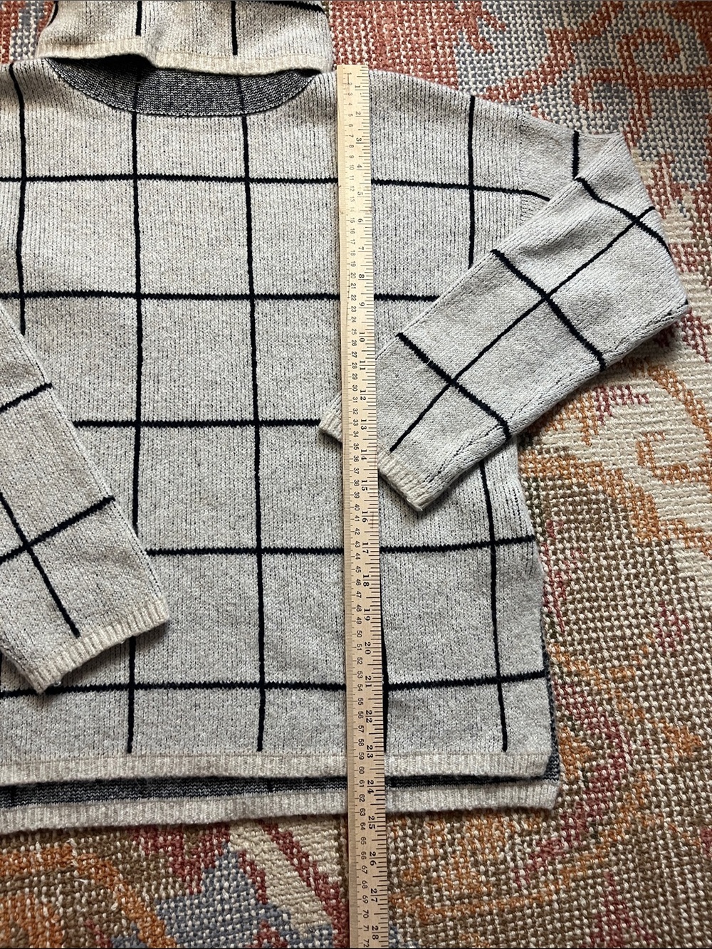 Madewell Windowpane Turtleneck Sweater Medium Cream Black Grid Knit - Picture 2 of 7